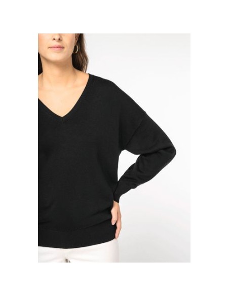 Jersey ecorresponsable cuello de pico de lyocell mujer