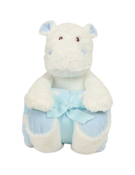 Hipopótamo de peluche con manta