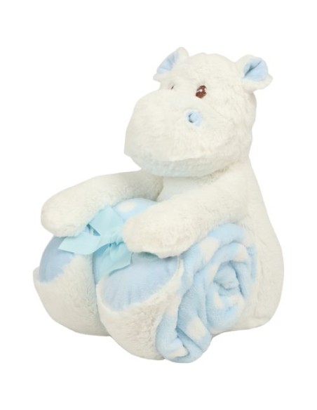 Hipopótamo de peluche con manta
