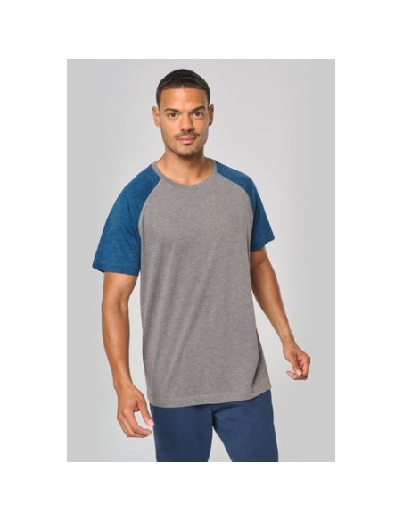 Camiseta bicolor triblend de deporte manga corta adulto