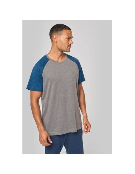 Camiseta bicolor triblend de deporte manga corta adulto