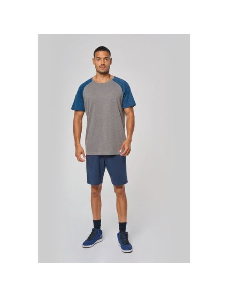 Camiseta bicolor triblend de deporte manga corta adulto