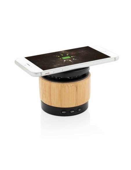 Altavoz y cargador inalámbrico bambú