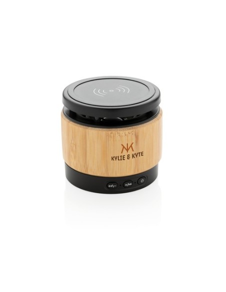 Altavoz y cargador inalámbrico bambú