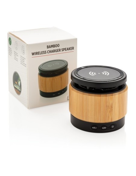Altavoz y cargador inalámbrico bambú
