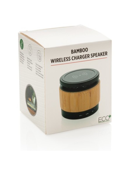 Altavoz y cargador inalámbrico bambú