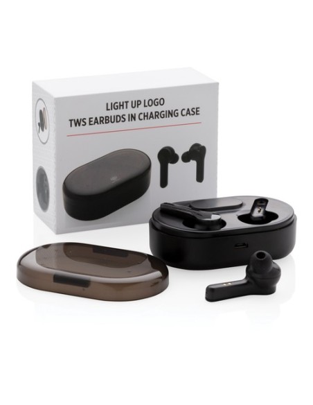 Auriculares TWS con logotipo iluminado en estuche de carga
