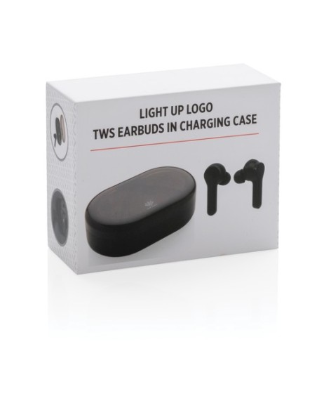 Auriculares TWS con logotipo iluminado en estuche de carga