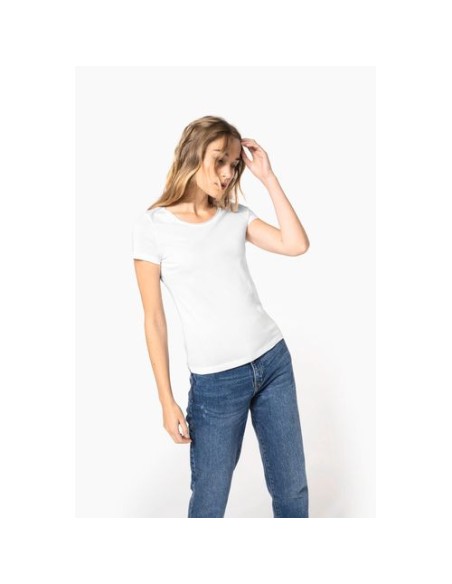 Camiseta orgánica con cuello sin costuras y manga corta mujer