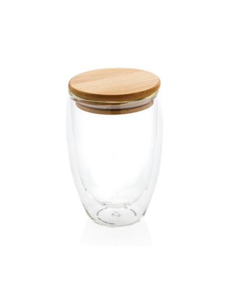 Vidrio de borosilicato de doble pared con tapa de bambú 350m