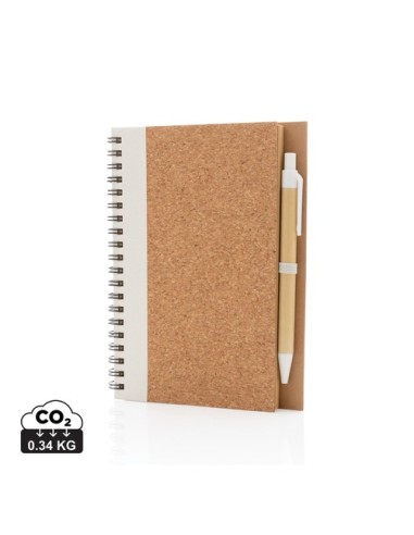 Libreta espiral de corcho con bolígrafo