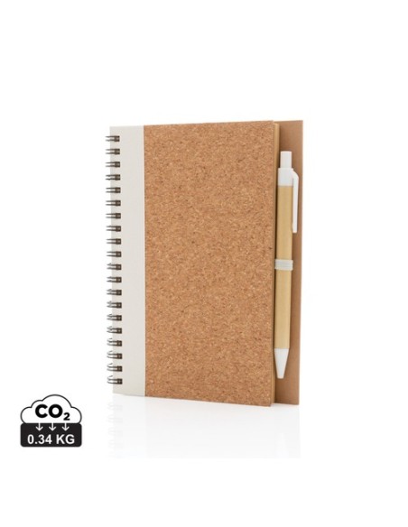 Libreta espiral de corcho con bolígrafo