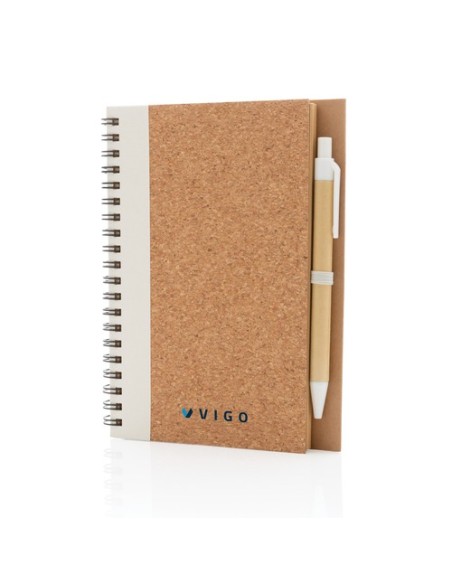 Libreta espiral de corcho con bolígrafo
