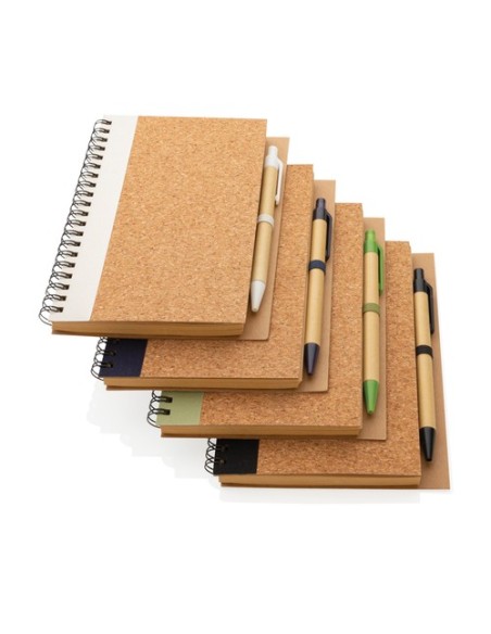 Libreta espiral de corcho con bolígrafo