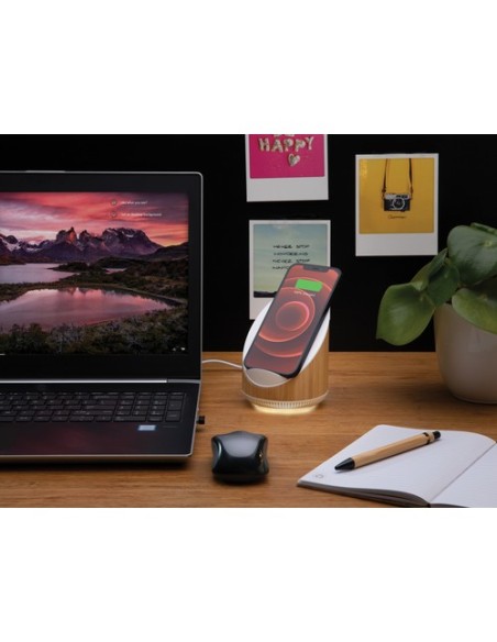 Altavoz bambú Ovate de 5W con cargador inalámbrico de 15W