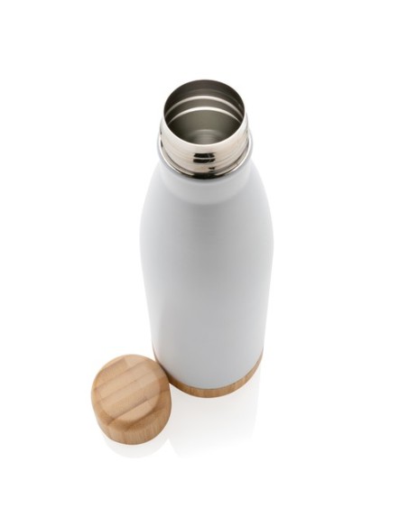 Botella acero inoxidable al vacío con tapa y fondo de bambú
