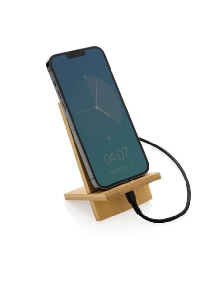 Soporte para teléfono de bambú en caja kraft