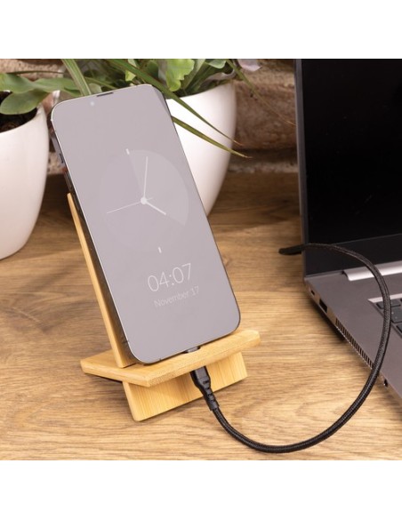 Soporte para teléfono de bambú en caja kraft