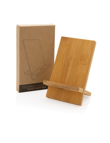 Soporte para teléfono de bambú en caja kraft