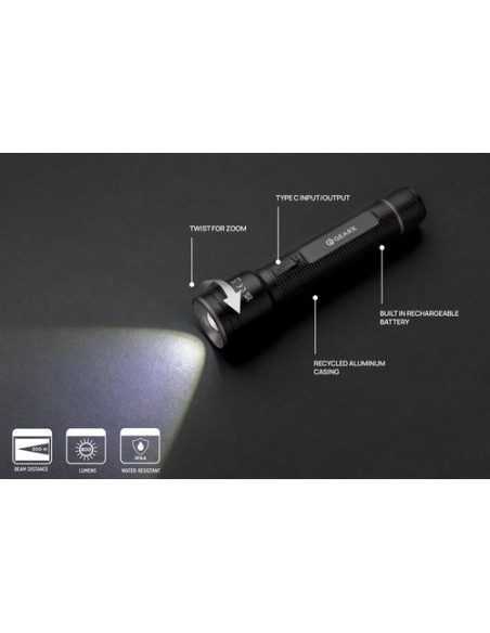 Linterna grande recargable USB Gear X RCS aluminio reciclado