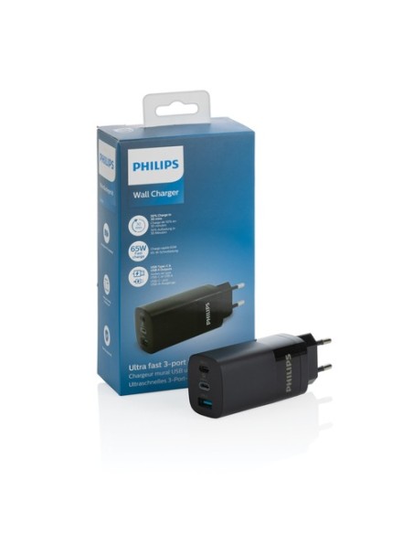 Cargador de pared USB de 3 puertos Philips de 65 W ultra ráp