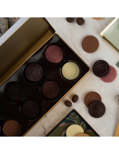 CAJA DE MEDALLAS DE chocolate EN LATA PREMIUM