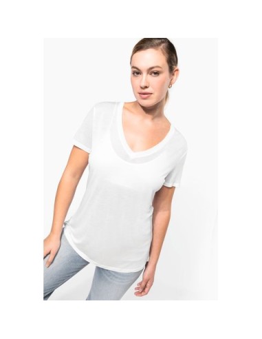 Camiseta lyocell Tencel cuello de pico manga corta