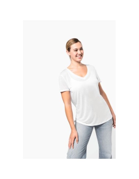 Camiseta lyocell Tencel cuello de pico manga corta