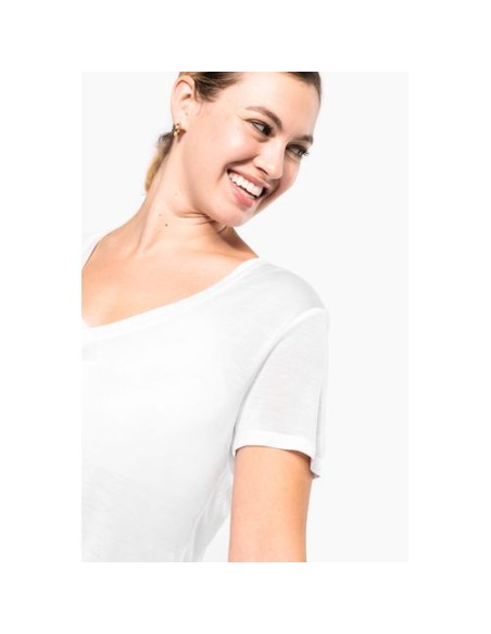 Camiseta lyocell Tencel cuello de pico manga corta