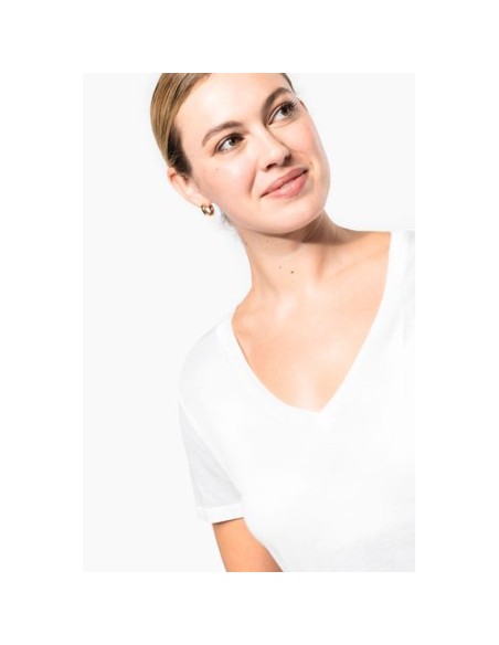 Camiseta lyocell Tencel cuello de pico manga corta