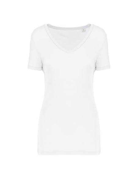 Camiseta lyocell Tencel cuello de pico manga corta