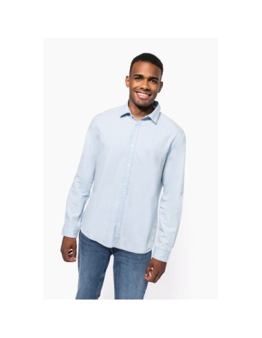 Camisa de algodón sarga efecto lavado hombre