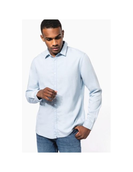 Camisa de algodón sarga efecto lavado hombre