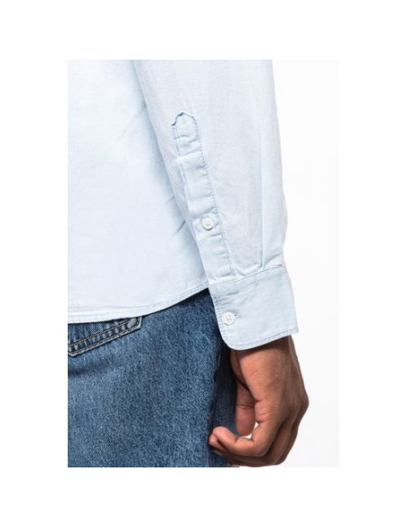 Camisa de algodón sarga efecto lavado hombre