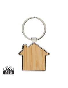Llavero forma casa aleación de zinc reciclado RCS con bambú
