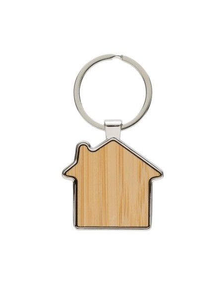 Llavero forma casa aleación de zinc reciclado RCS con bambú