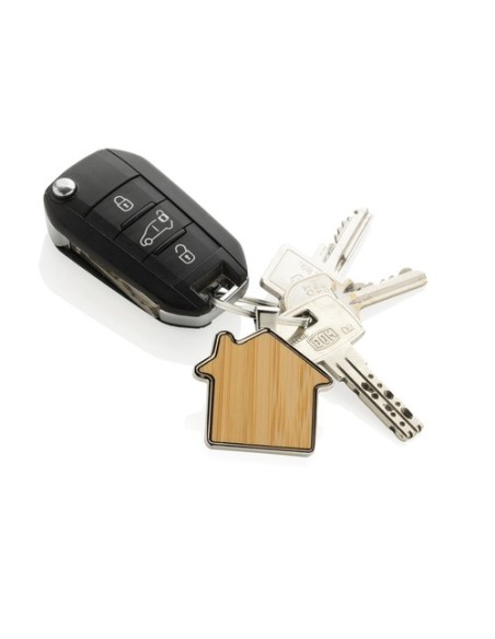 Llavero forma casa aleación de zinc reciclado RCS con bambú