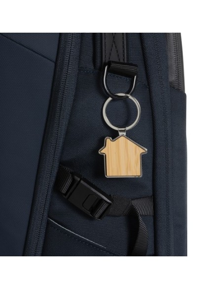 Llavero forma casa aleación de zinc reciclado RCS con bambú