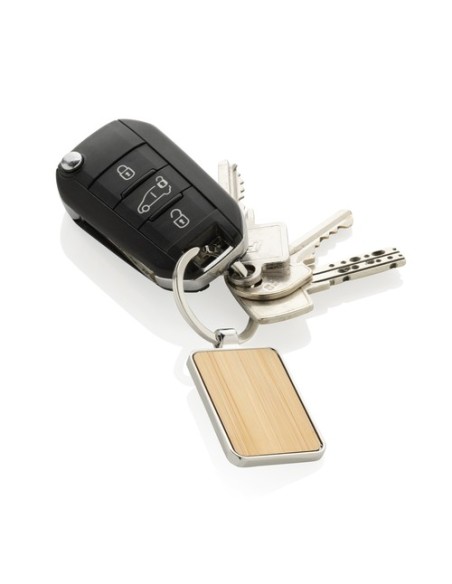 Llavero rectangular aleación de zinc reciclado RCS con bambú