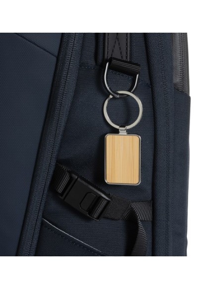 Llavero rectangular aleación de zinc reciclado RCS con bambú