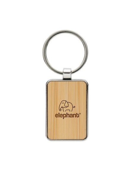 Llavero rectangular aleación de zinc reciclado RCS con bambú