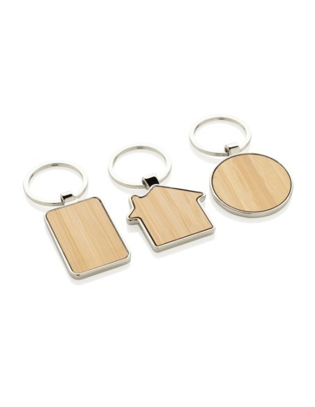 Llavero rectangular aleación de zinc reciclado RCS con bambú