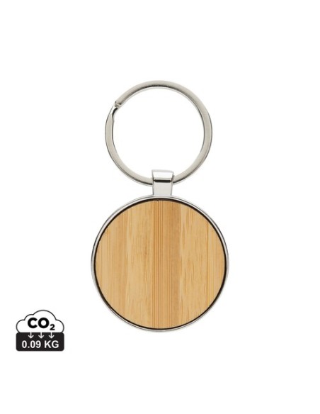 Llavero redondo de aleación de zinc reciclado RCS con bambú