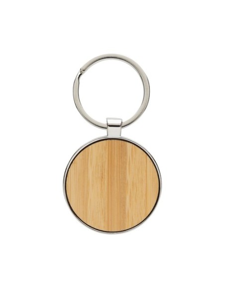 Llavero redondo de aleación de zinc reciclado RCS con bambú