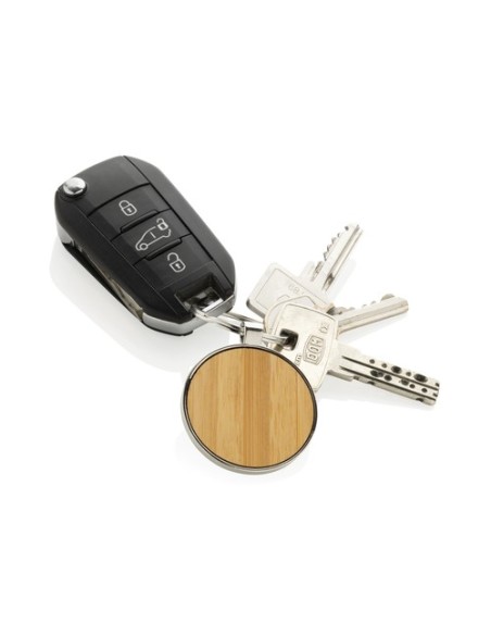 Llavero redondo de aleación de zinc reciclado RCS con bambú