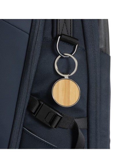 Llavero redondo de aleación de zinc reciclado RCS con bambú