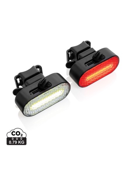 Set luces bicicleta recargables USB plástico reciclado RCS