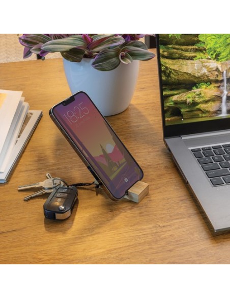 Soporte para teléfono con llavero de bambú Standkey