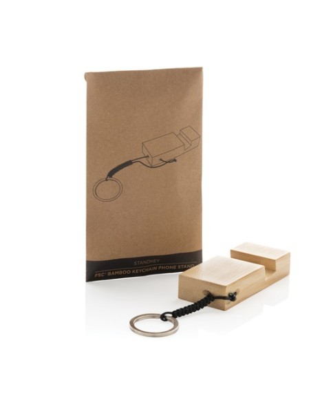 Soporte para teléfono con llavero de bambú Standkey